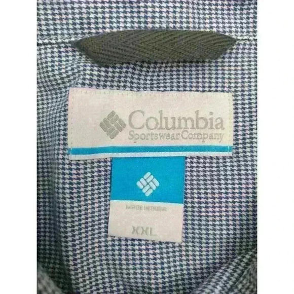 Columbia Button down Blue Houndstooth check 2XL Cotton blend stretch - Picture 3 of 8